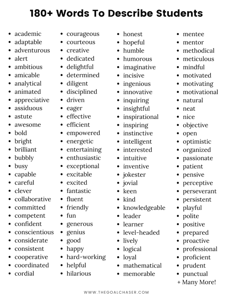 Adjectives For Students List