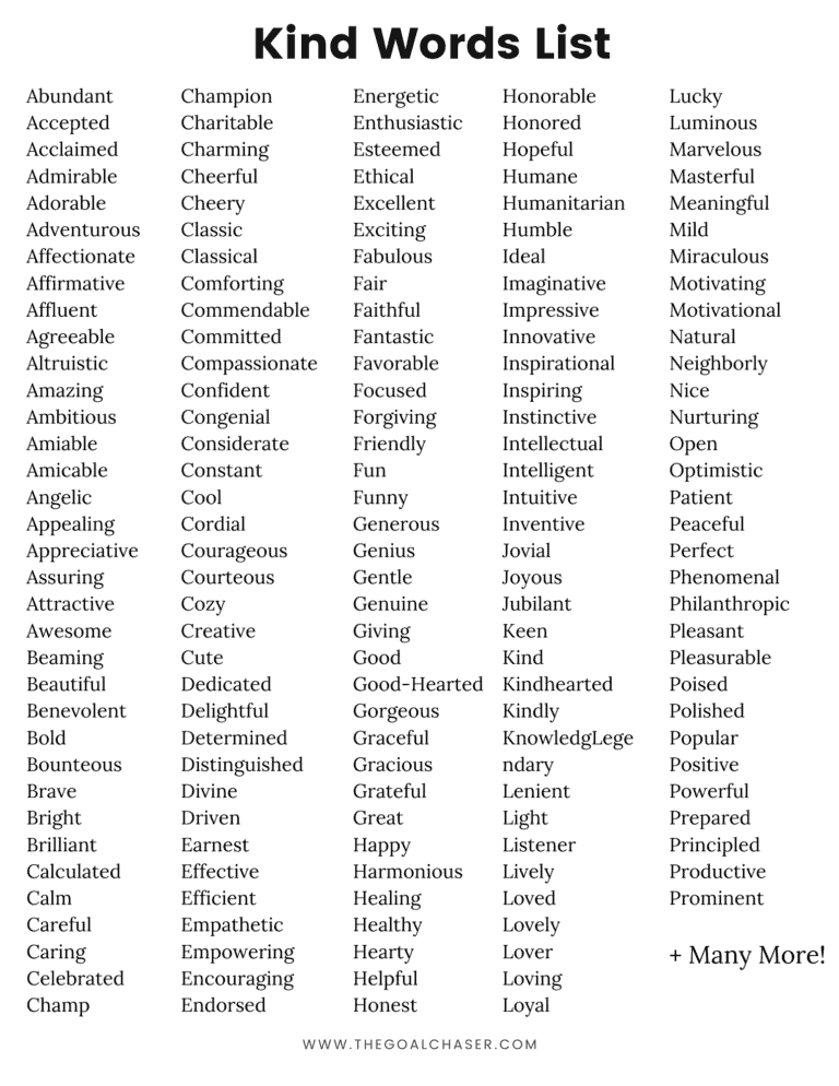 Kind Words List