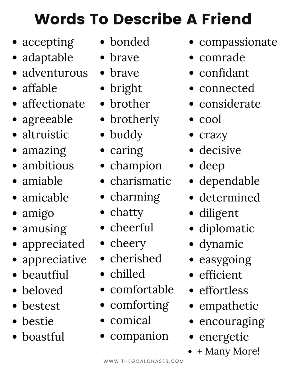 160 Words To Describe A Friend With Definitions 