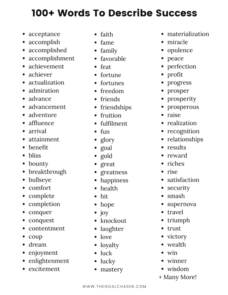 List of Words To Describe Success