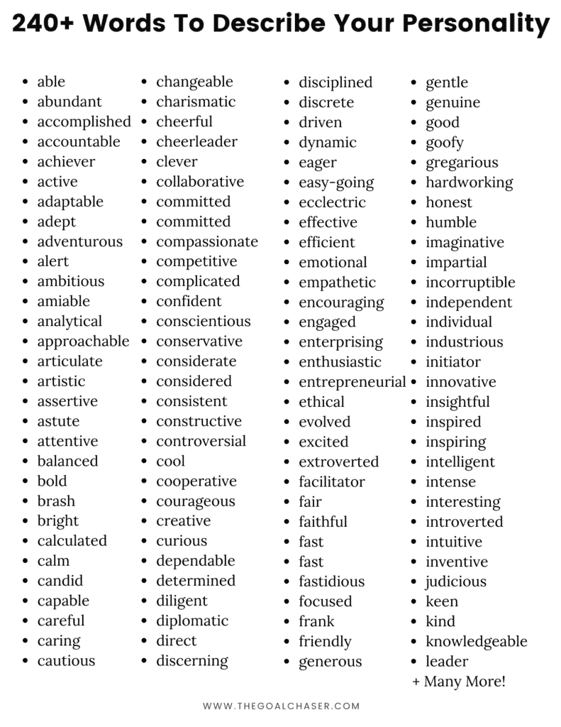 List of Words To Describe Your Personality