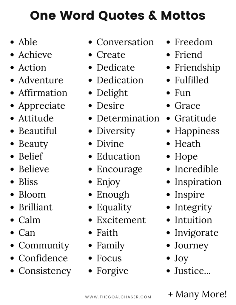 One Word Quotes List