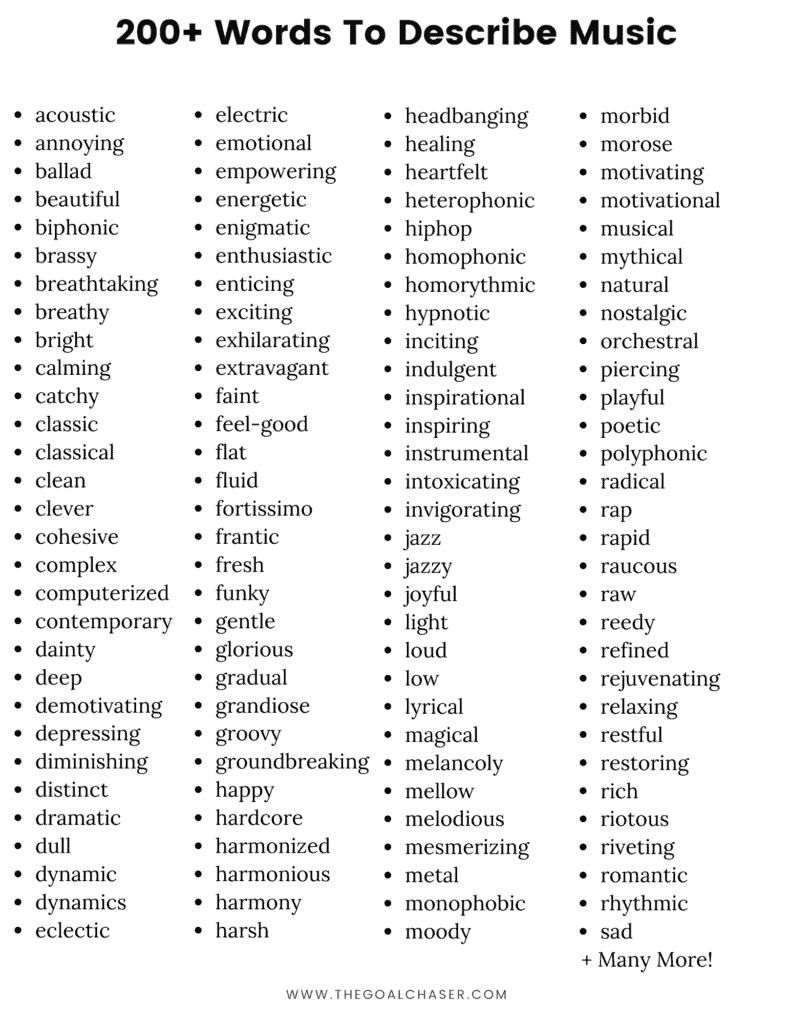 Words To Describe Music List