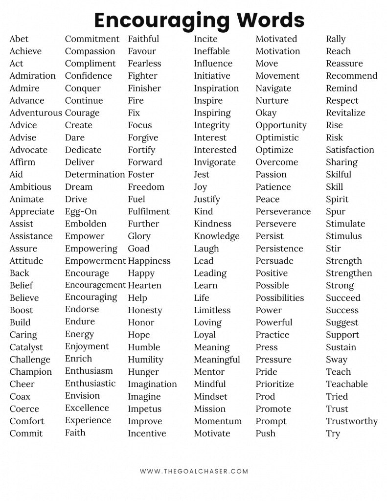 List Of Encouraging Words And Phrases