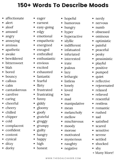 Words To Describe Moods – (List of Mood Words) - The Goal Chaser