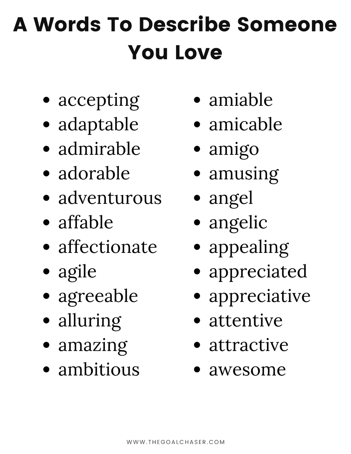 Words To Describe Someone You Love A List From A Z