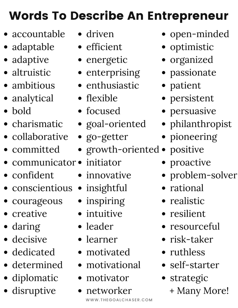 adjectives for entrepreneur