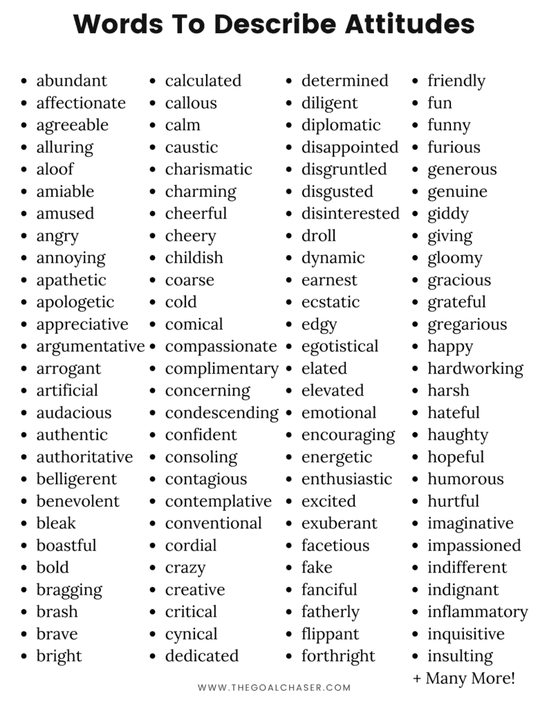 attitude words list