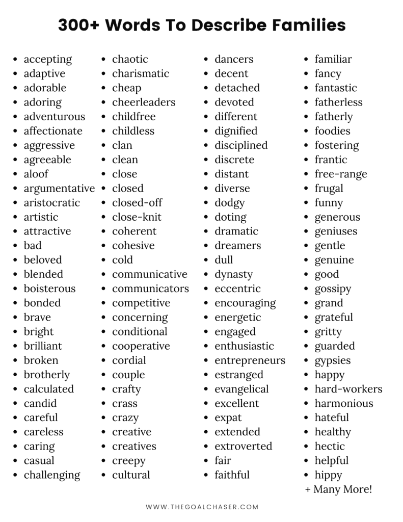 list of adjectives to describe family