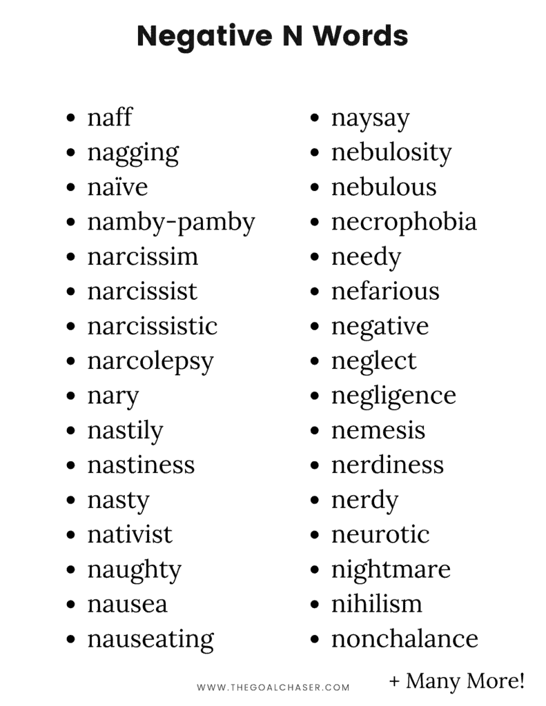 list of bad words that start with n