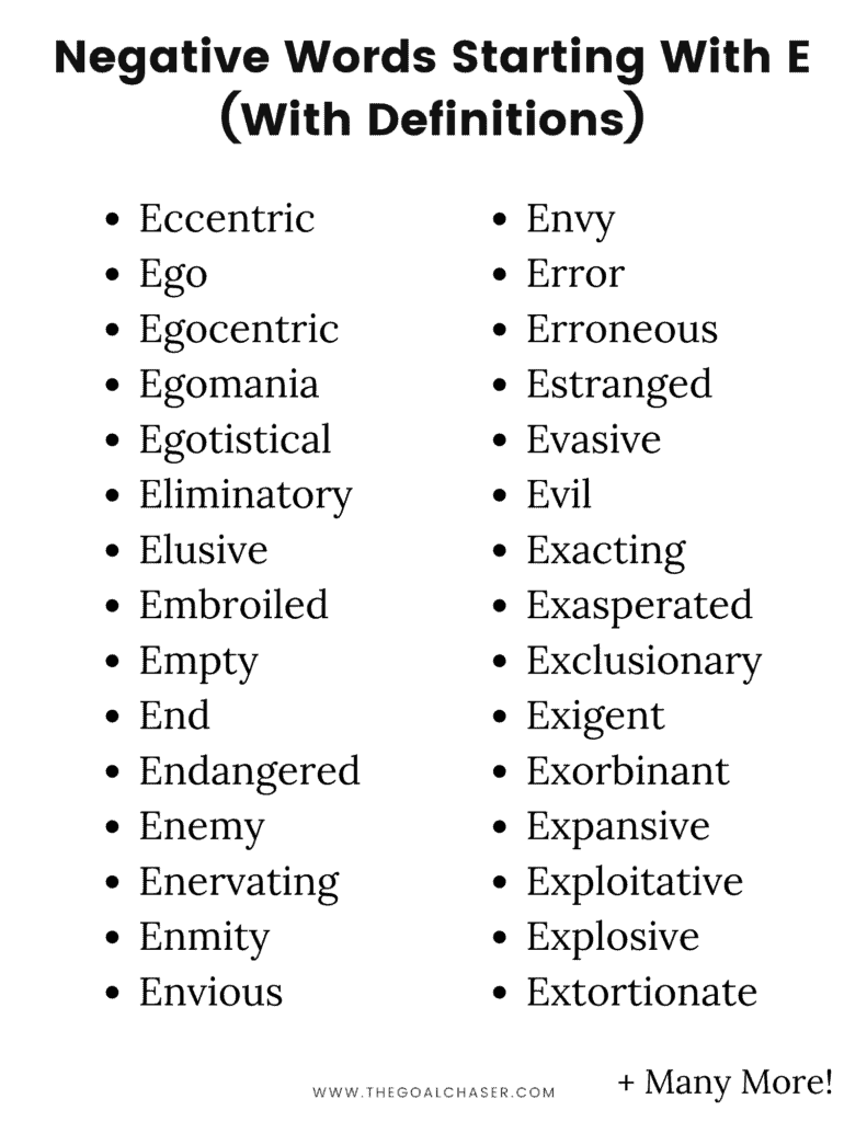 list of negative words starting with e
