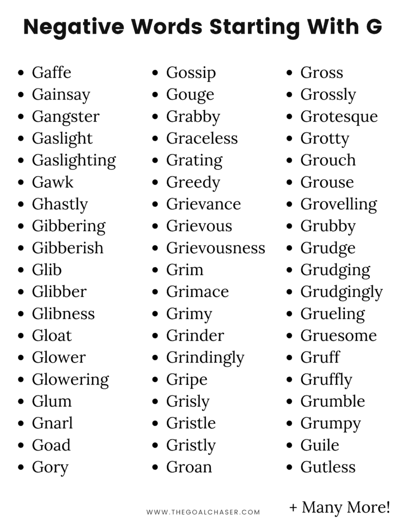 list of negative words that start with g