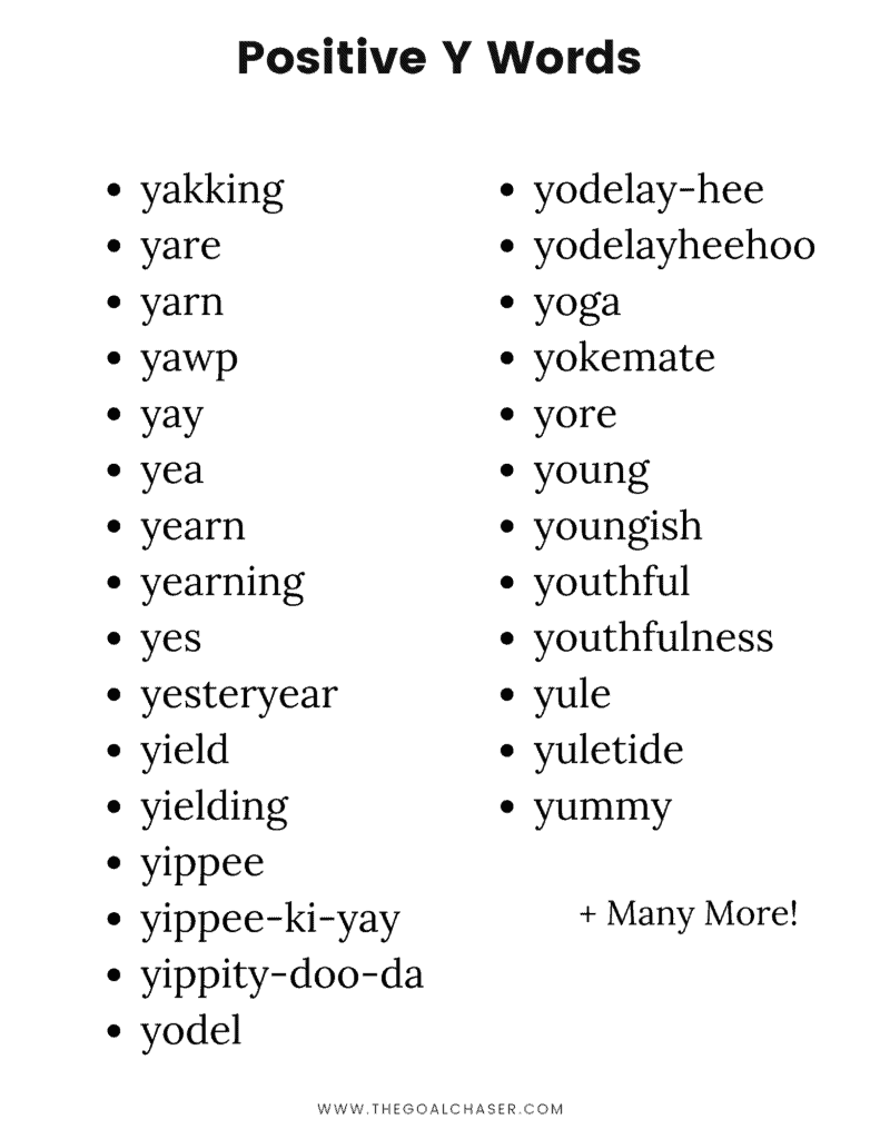 list of positive words starting with y