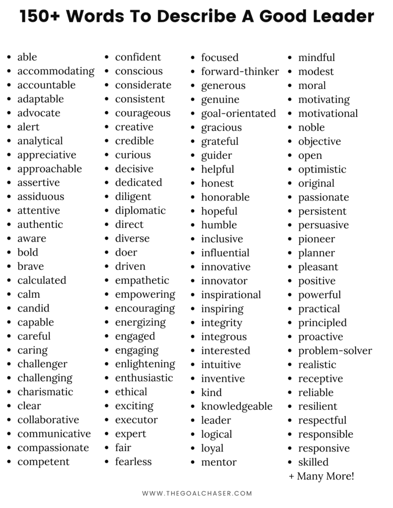 list of words to describe a good leader