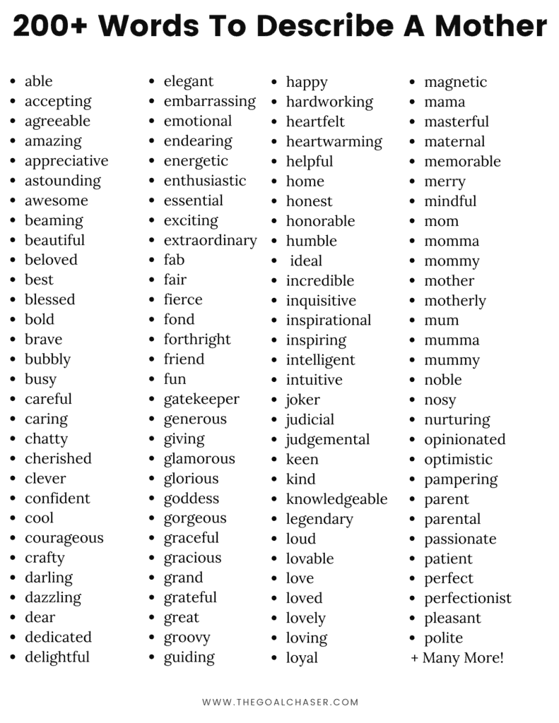 list of words to describe a mother
