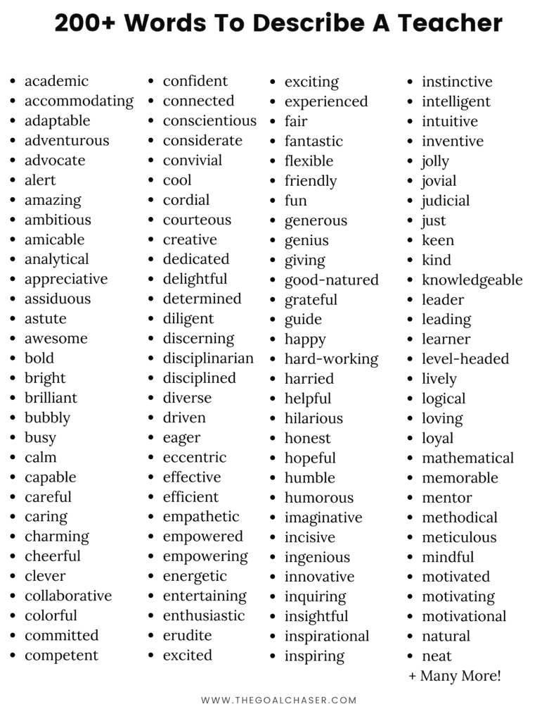 list of words to describe a teacher