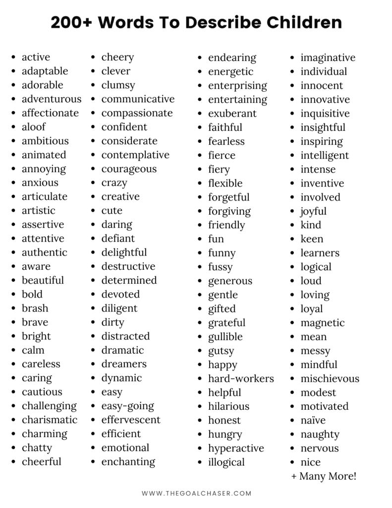 list of words to describe children