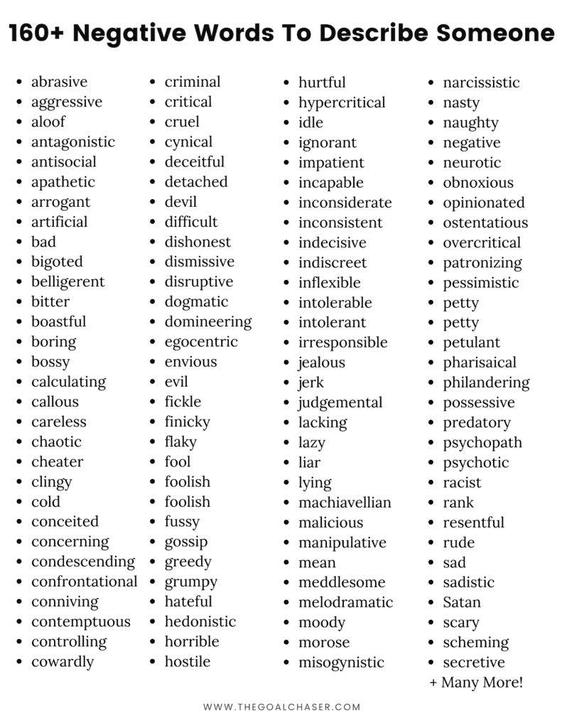 negative words to describe someone