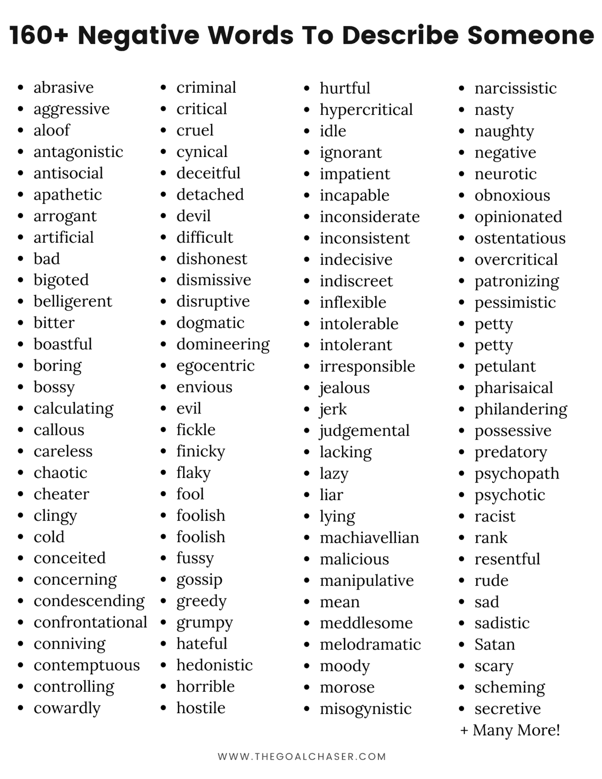 adjectives list to describe a person