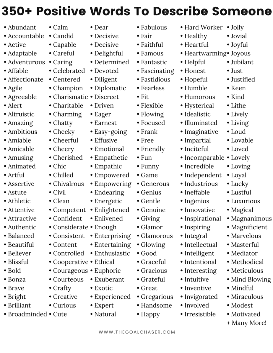 350 Positive Words To Describe Someone List Of Adjectives