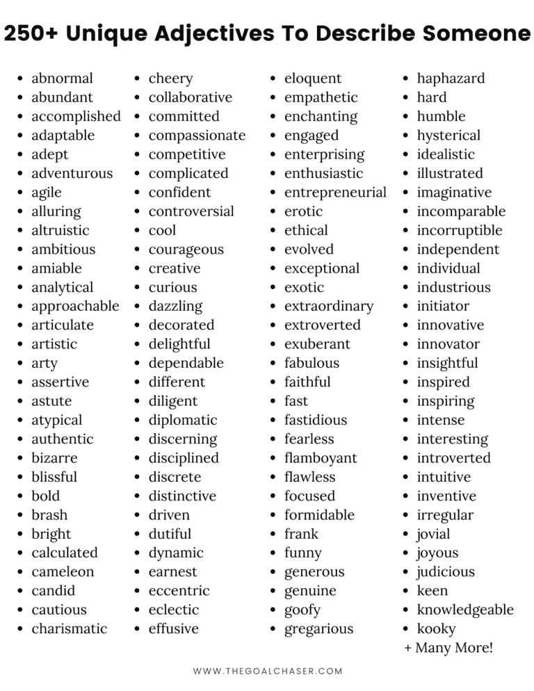 250+ Unique Adjectives to Describe a Person - The Goal Chaser