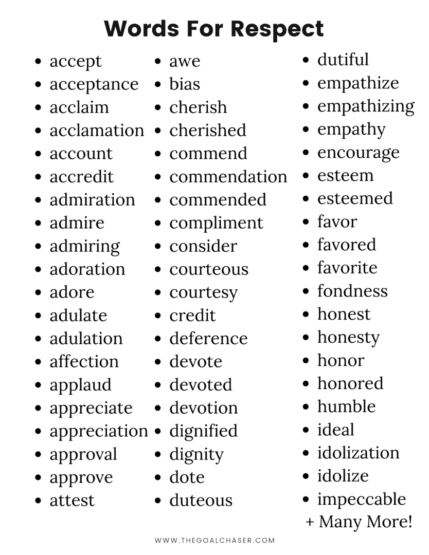 List Of Words That Rhymes With Respect