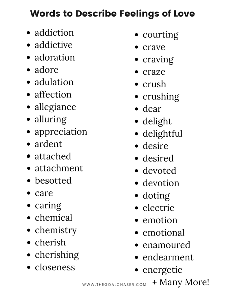 Words that can describe feelings of love list