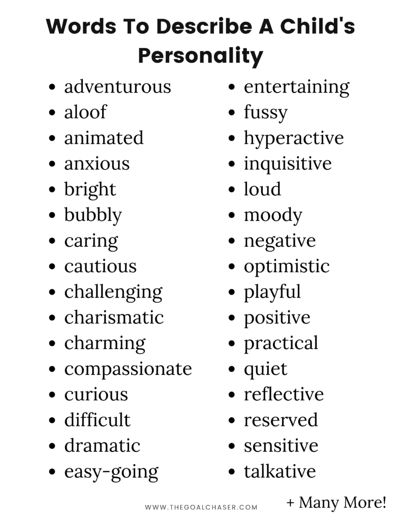 words to describe a child's personality