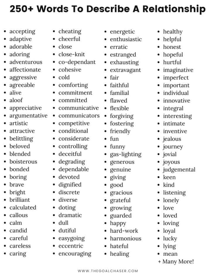 250 Words To Describe A Relationship Good And Bad 