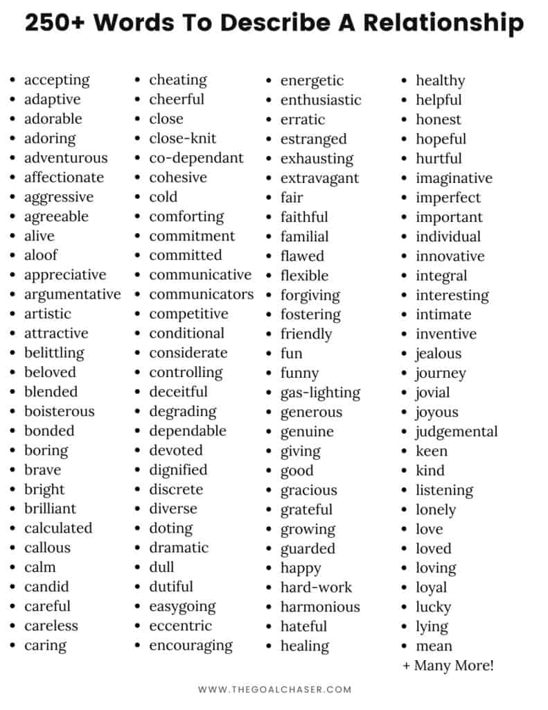 250+ Words To Describe A Relationship (good And Bad)